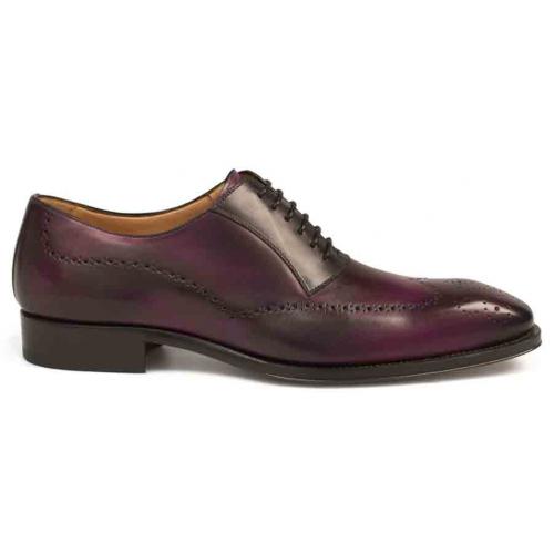 Mezlan "Kelvin" Purple / Black Burnished Genuine Calfskin Wingtip Oxford Shoes 6657.